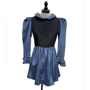 Batsheva Black and Blue Puff Sleeve Mini Dress – Size 2
